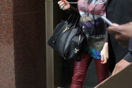 Reference image illustrating Fergie Spotted with Saint Laurent The Cabas Tote in Black Leather During NYC Studio Session