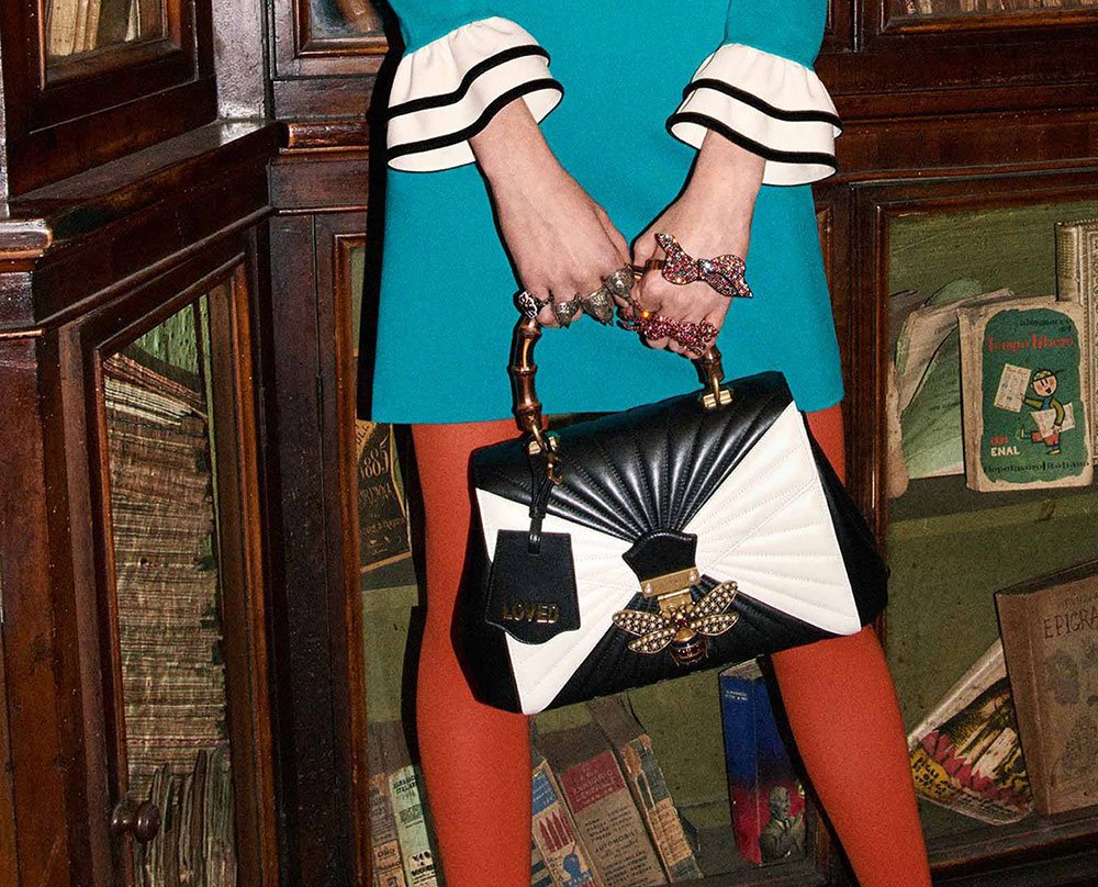 Reference image illustrating Gucci Pre-Fall 2017 Handbag Collection: Maxi Sylvies, Marmont Designs & Embellished Staples