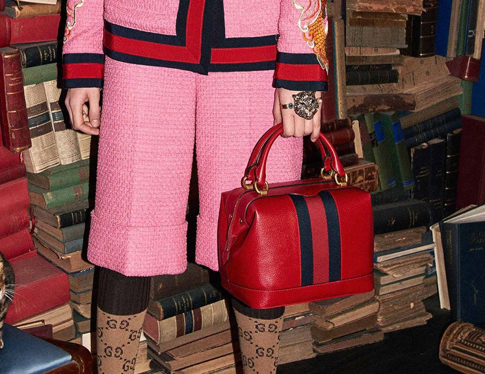 Reference image illustrating Gucci Pre-Fall 2017 Handbag Collection: Maxi Sylvies, Marmont Designs & Embellished Staples