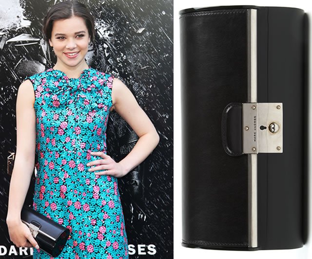 Reference image illustrating Hailee Steinfeld Debuts the Marc Jacobs Plexy Clutch at The Dark Knight Rises Premiere