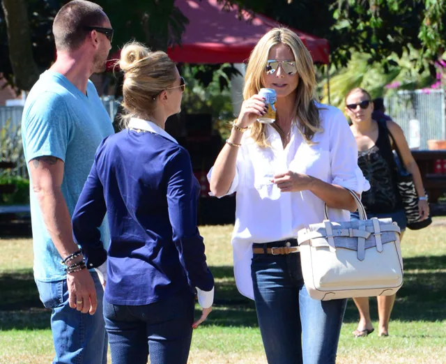 Reference image illustrating Heidi Klum's Reed Krakoff Boxer Tote Steals the Show at a Weekend Soccer Game