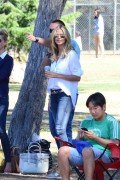Reference image illustrating Heidi Klum's Reed Krakoff Boxer Tote Steals the Show at a Weekend Soccer Game