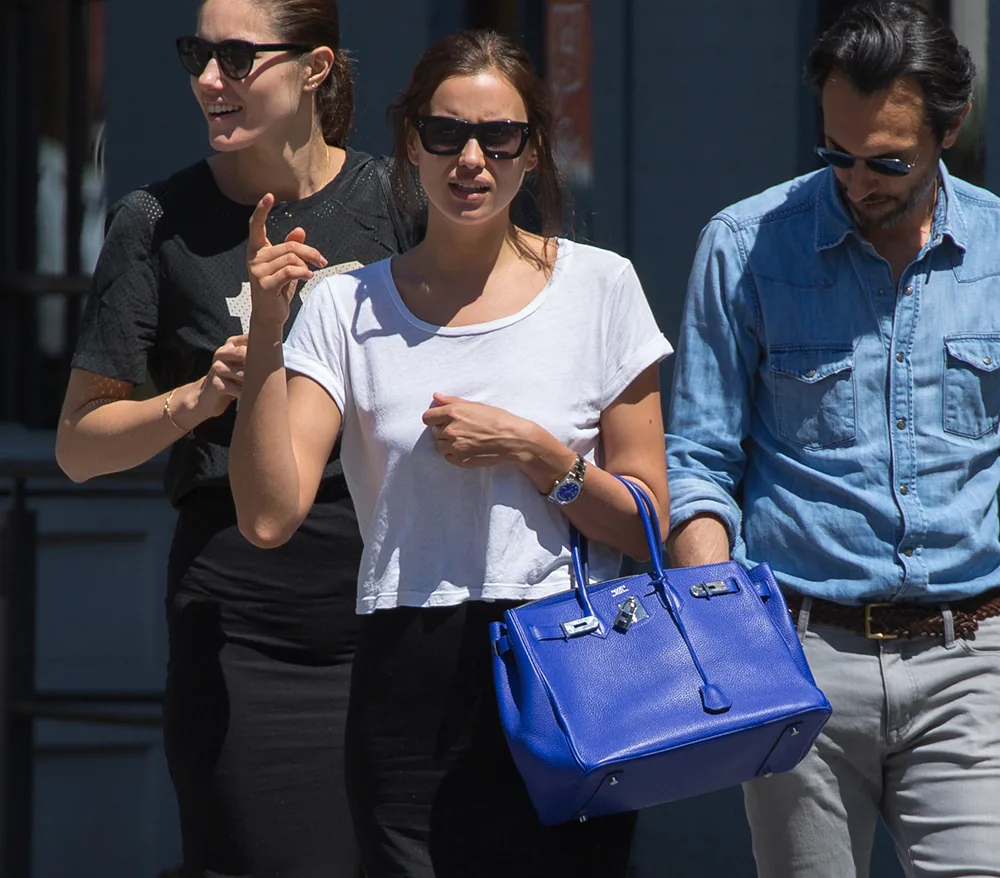 Reference image illustrating Irina Shayk Beats the NYC Heat with a Cobalt Blue Hermès Birkin