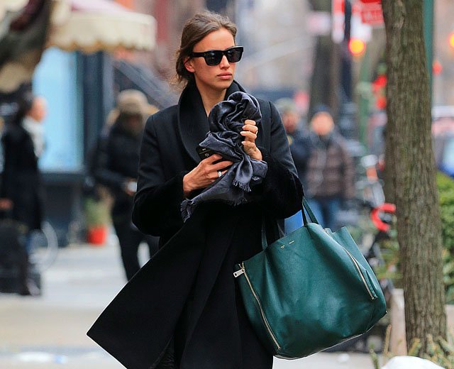 Reference image illustrating Irina Shayk’s Emerald Celine Cabas Tote: A Street Style Moment in NYC