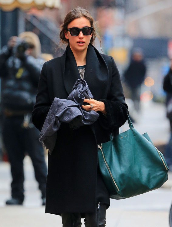 Reference image illustrating Irina Shayk’s Emerald Celine Cabas Tote: A Street Style Moment in NYC