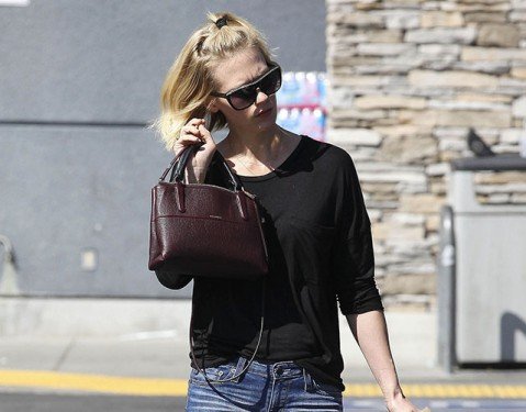 January Jones Spotted with the Coach Mini Borough Bag in Oxblood Pebbled Leather thumbnail