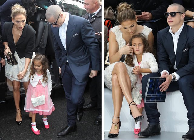 Reference image illustrating Jennifer Lopez and Daughter Emme Twin in Chanel at Paris Fashion Week