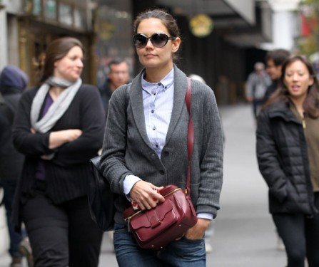 Katie Holmes Spotted in NYC with Her Burgundy Derek Lam Newton Camera Bag thumbnail