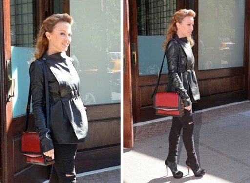 Kylie Minogue Pairs Christian Louboutin Booties with the Farida Messenger Bag cover image