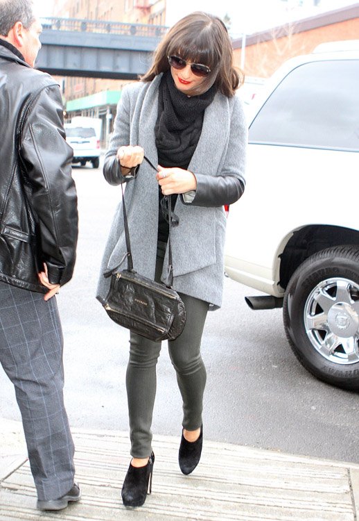 Reference image illustrating Lea Michele's Understated NYC Look: The Givenchy Mini Pandora Bag in Black