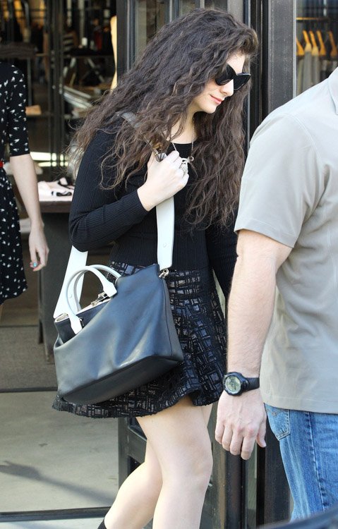 Reference image illustrating Lorde Spotted Shopping with Taylor Swift in West Hollywood Carrying a Navy Chloe Baylee Bag