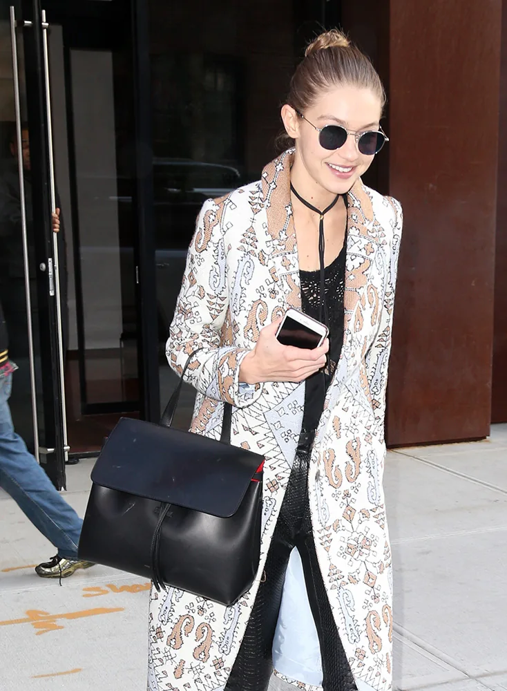 Reference image illustrating Mansur Gavriel Lady Bag Gains Celebrity Momentum: Gigi Hadid and Karlie Kloss Spotted with the Same Style