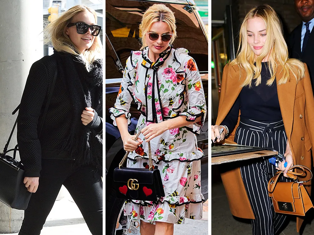 Reference image illustrating Margot Robbie’s Handbag Collection: A Look at Her Designer Bag Rotation During the Suicide Squad Era