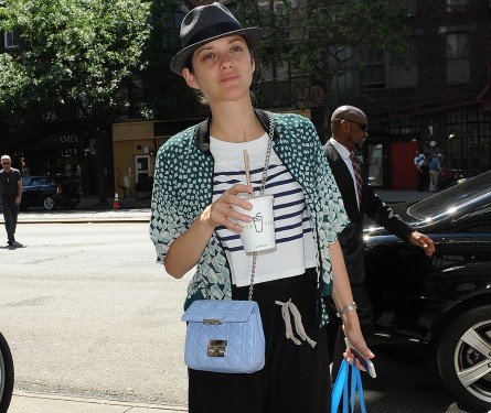 Marion Cotillard in NYC with a Pastel Blue Dior Miss Dior Mini Shoulder Bag cover image