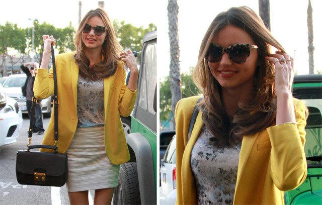 Reference image illustrating Miranda Kerr’s Longtime Favorite: The Miu Miu Madras Crossbody Bag