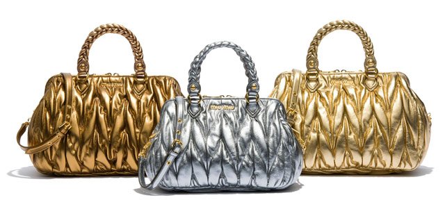 Reference image illustrating Miu Miu Limited Edition Gold, Silver & Bronze Bags for the 2012 London Olympics