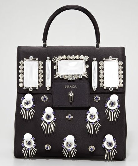 Reference image illustrating Prada Fall 2012 Handbags Arrive: Embellished Totes, Jeweled Clutches & Floral Doctor Bags