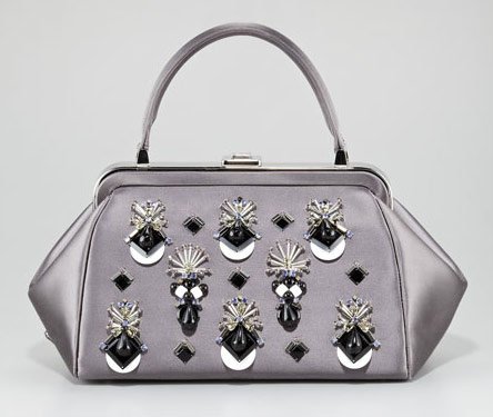 Reference image illustrating Prada Fall 2012 Handbags Arrive: Embellished Totes, Jeweled Clutches & Floral Doctor Bags