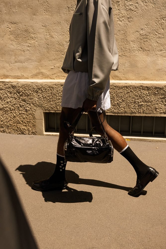 Reference image illustrating Prada Men’s Spring 2027 Street Style: The Best Bags Spotted Outside the Milan Show
