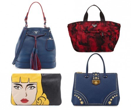 Prada Pre-Fall 2014 Handbags: Lady-Face Clutches, Camouflage Totes, and Color-Lined Bucket Bags cover image