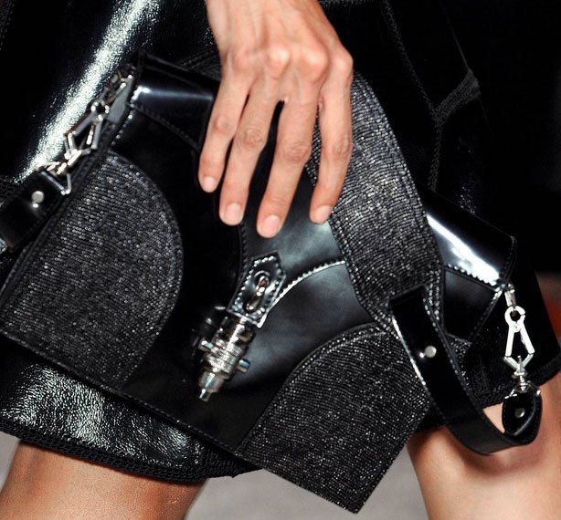 Reference image illustrating Proenza Schouler Spring 2013 Handbags: Record Bag and Futuristic Patchwork Purses