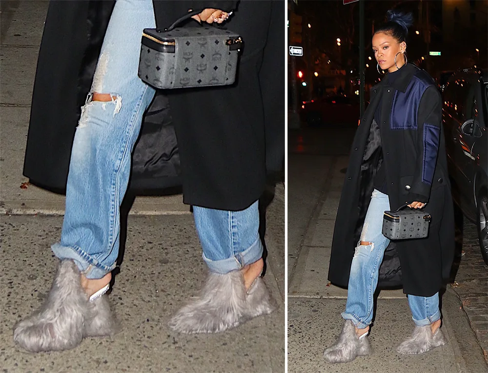 Reference image illustrating Rihanna’s Wildest Shoe Moments: From Furry Mules to Lace-Up Boots