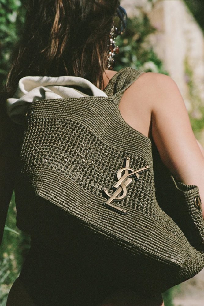 Reference image illustrating Saint Laurent Summer Mood 2026: Raffia, Beaded Wood & Le 5 à 7 Bags Reimagined