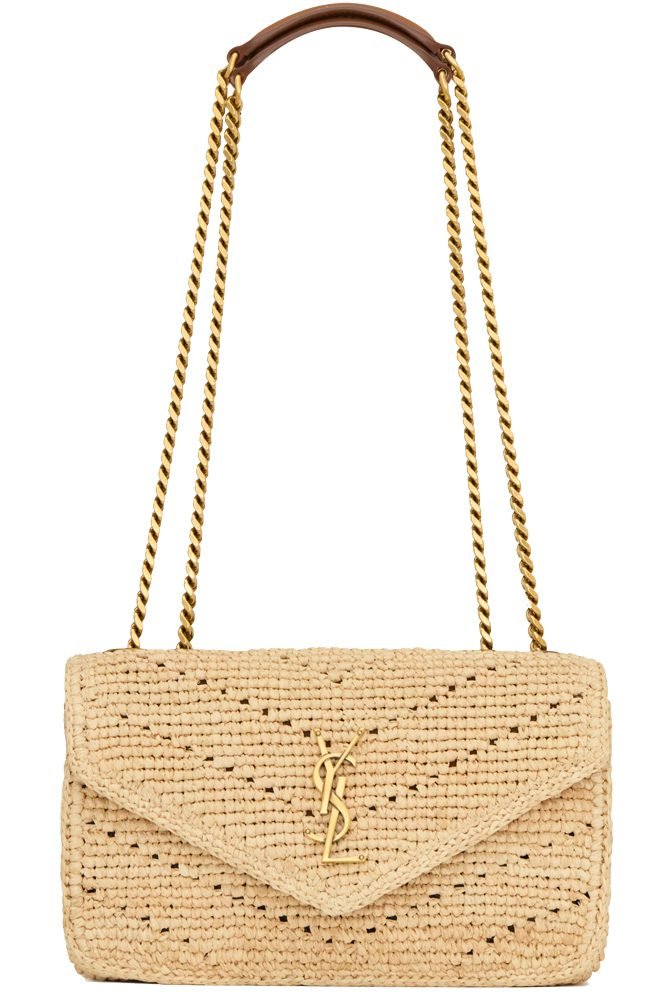 Reference image illustrating Saint Laurent Summer Mood 2026: Raffia, Beaded Wood & Le 5 à 7 Bags Reimagined