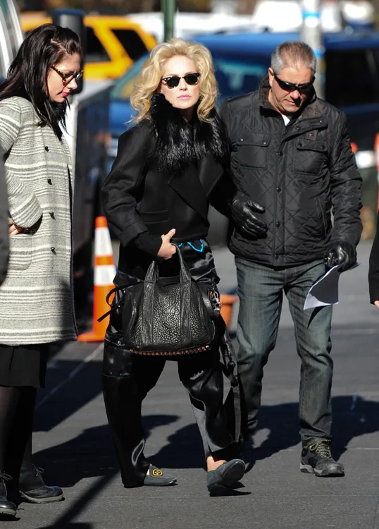 Reference image illustrating Sharon Stone Spotted with Alexander Wang Rocco Duffel on the Set of Fading Gigolo