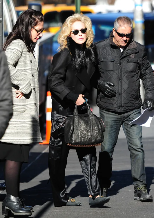 Reference image illustrating Sharon Stone Spotted with Alexander Wang Rocco Duffel on the Set of Fading Gigolo