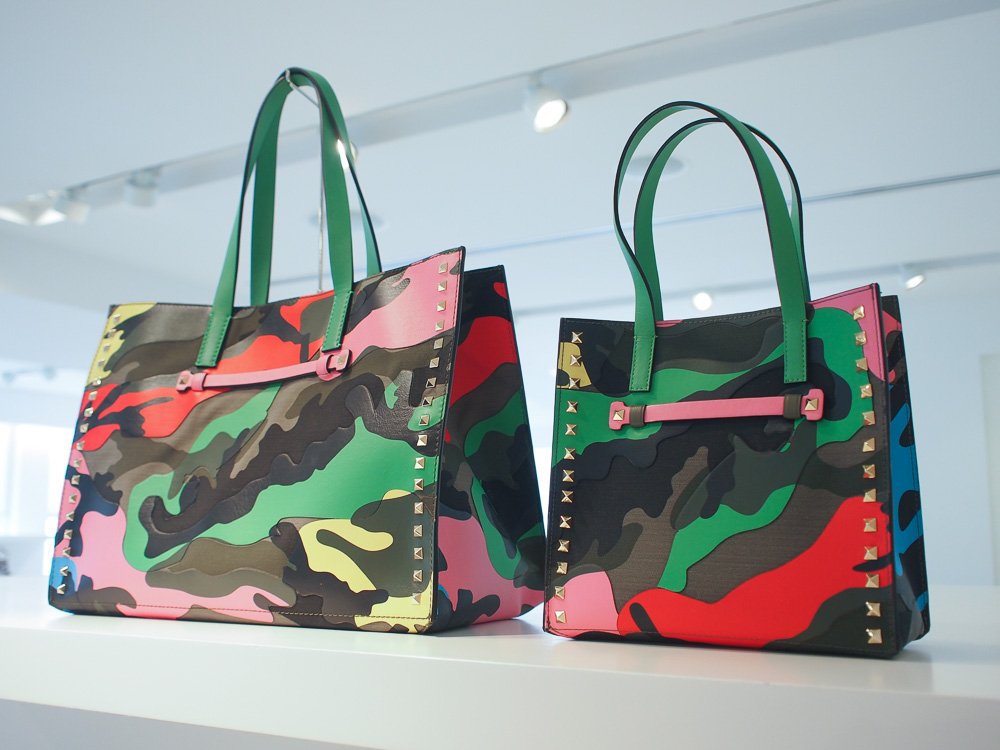 Reference image illustrating Valentino Resort 2015 Handbags: New Rockstud Colors, Camo Prints, and Fresh Silhouettes