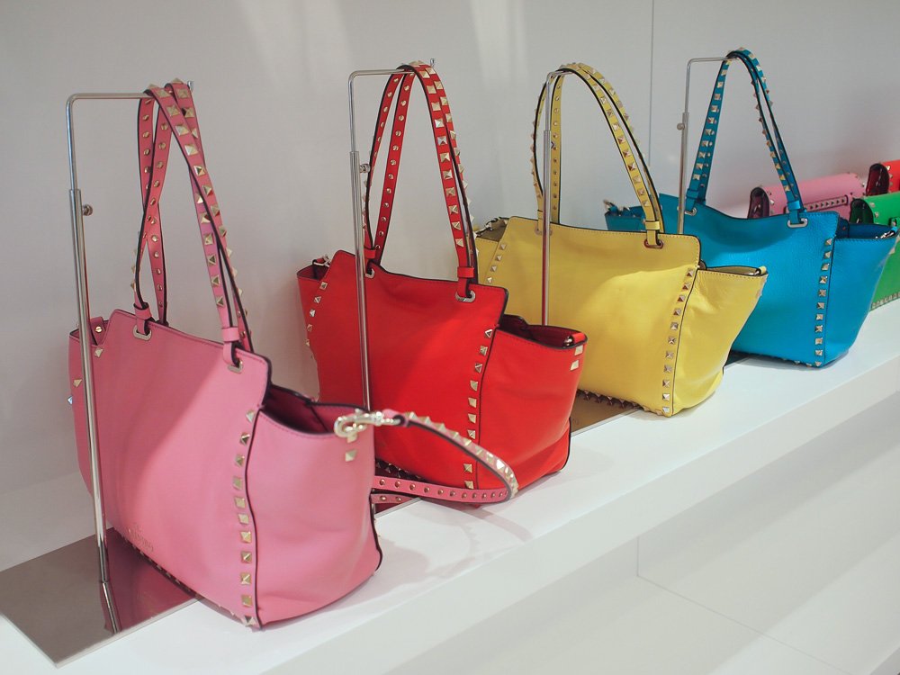 Reference image illustrating Valentino Resort 2015 Handbags: New Rockstud Colors, Camo Prints, and Fresh Silhouettes