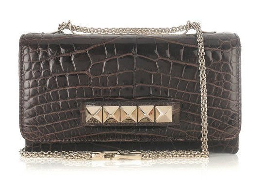 Valentino Va Va Voom Crocodile Shoulder Bag: Dark Chocolate Exotic Luxury Meets Gold Studs thumbnail