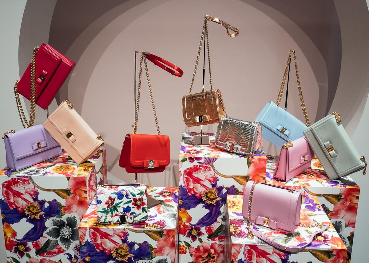 Reference image illustrating Ferragamo Pre-Spring 2018 Handbags: Floral Prints, Rainbow Hues & the New Vara Bag