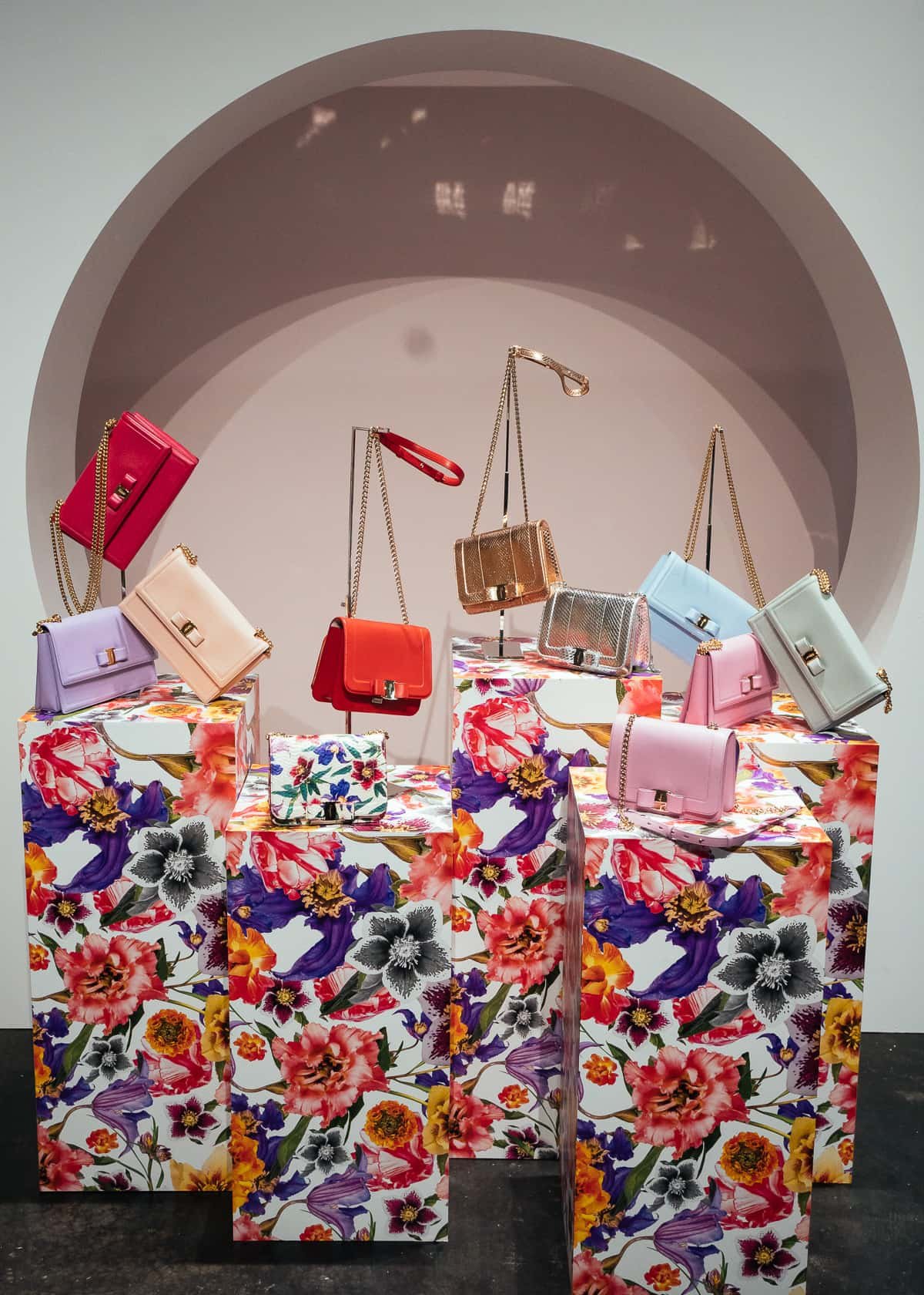 Reference image illustrating Ferragamo Pre-Spring 2018 Handbags: Floral Prints, Rainbow Hues & the New Vara Bag