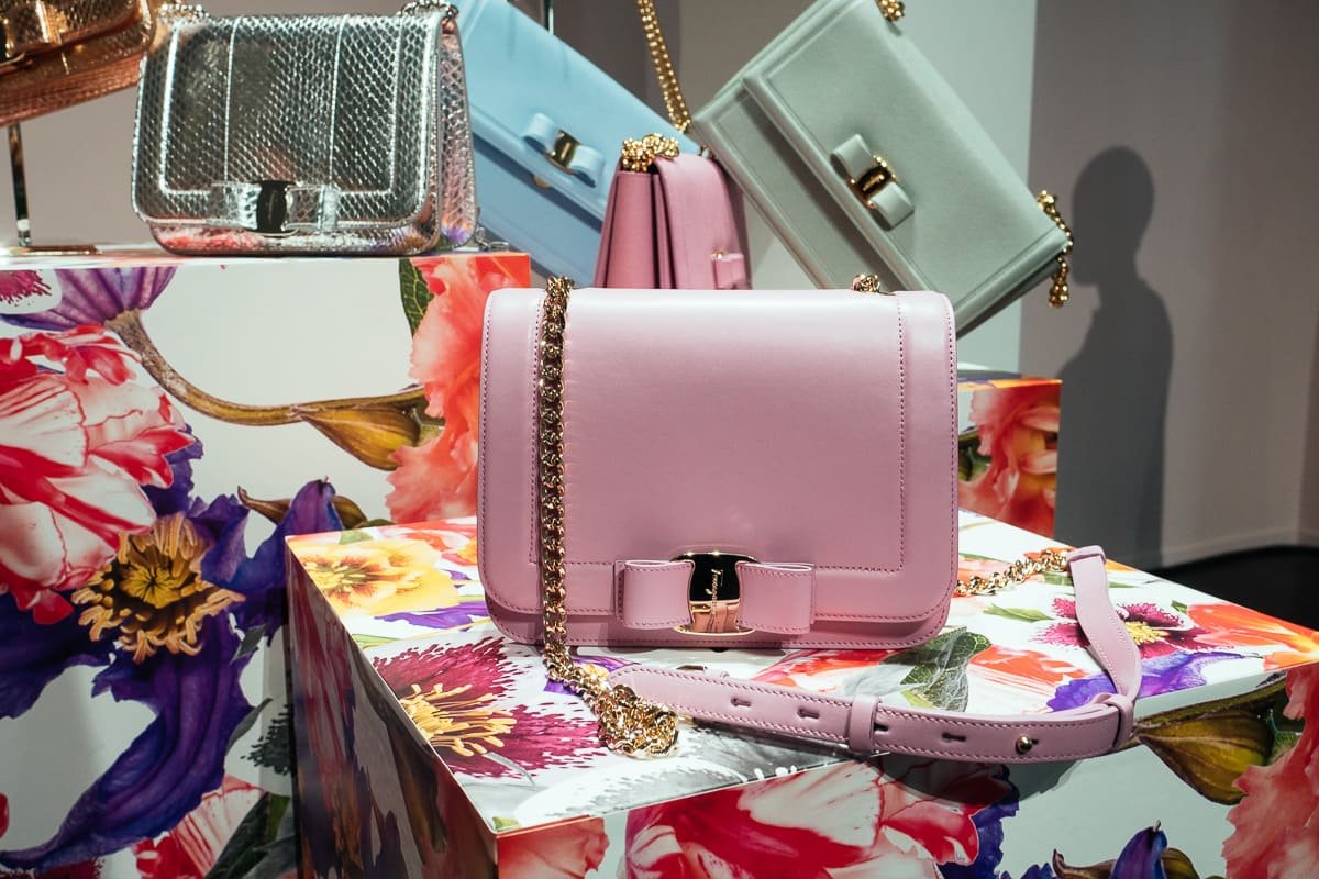 Reference image illustrating Ferragamo Pre-Spring 2018 Handbags: Floral Prints, Rainbow Hues & the New Vara Bag