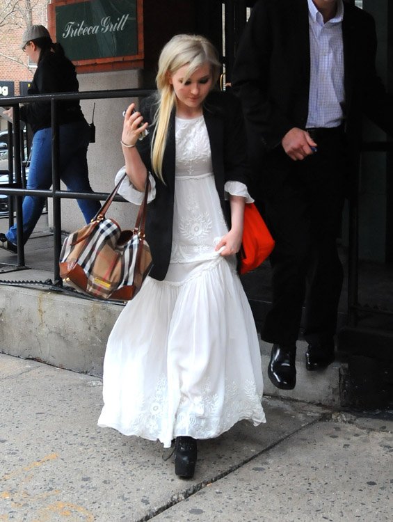 Reference image illustrating Abigail Breslin's Burberry Canterbury Shoulder Bag: A Grown-Up Street Style Moment in NYC