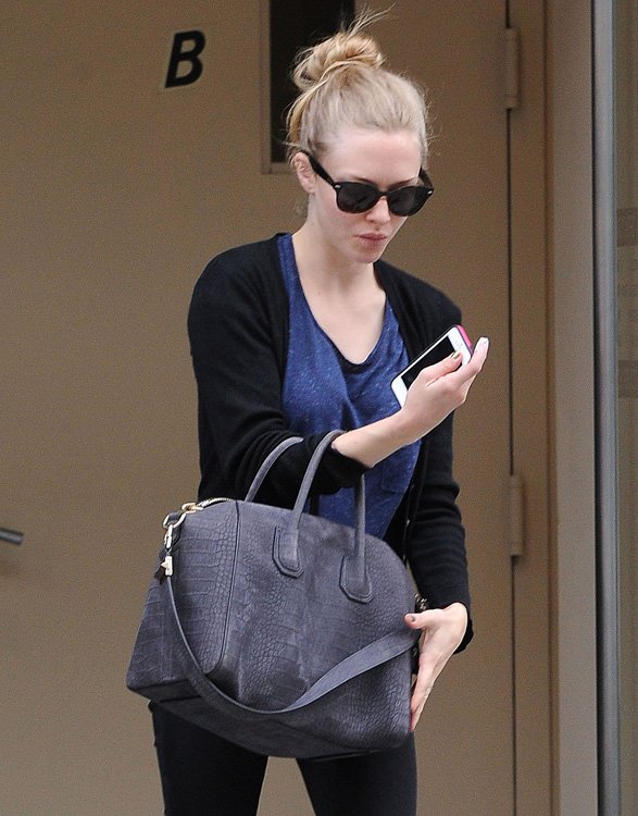 Reference image illustrating Amanda Seyfried's Handbag Collection: Givenchy, Prada, Chanel & More