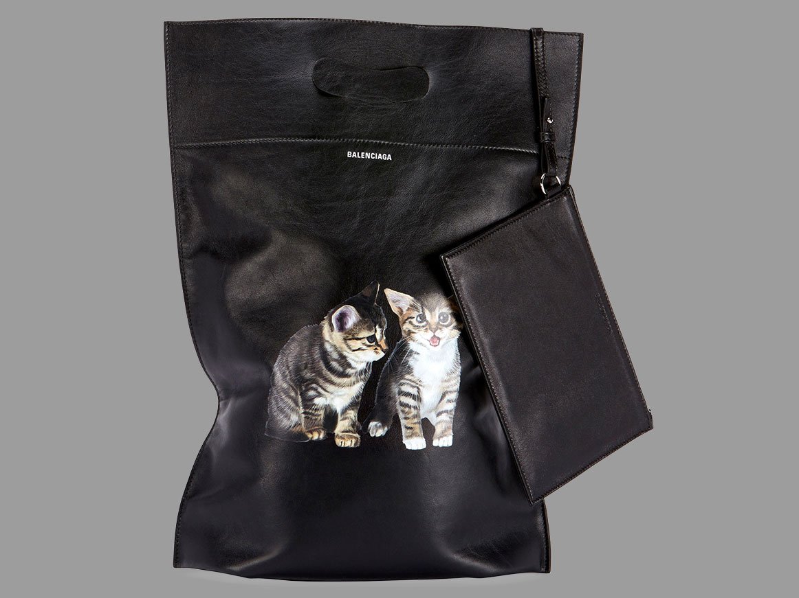 Reference image illustrating Balenciaga’s Leather ‘Plastic’ Tote with Kittens: A $1,300 Statement or a Passing Gimmick?