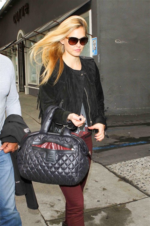Reference image illustrating Bar Rafaeli Spotted with a Rare Chanel Coco Cocoon Puffed Lambskin Satchel on Robertson Boulevard