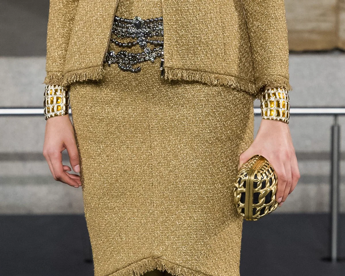 Reference image illustrating Chanel Métiers d’Art 2019 Bags: Ancient Egypt Inspires Gold, Pyramids, and Metallic Tweed