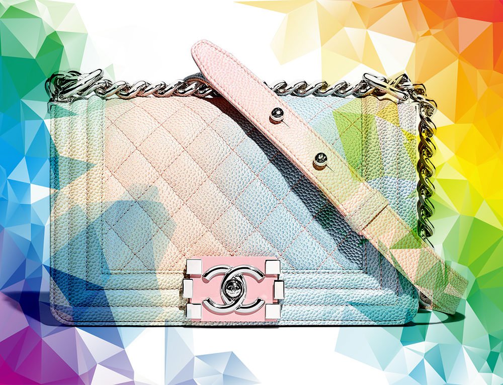Reference image illustrating Chanel Rainbow Boy Bag Returns for Spring 2018 Pre-Collection with a New Mini Size