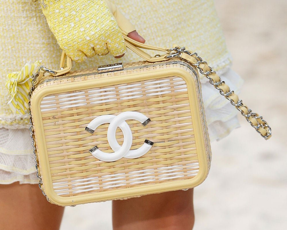 Reference image illustrating Chanel Spring 2019 Beach Collection: Terrycloth Flap Bags, Wicker Vanity Cases & Beach Ball Minaudières