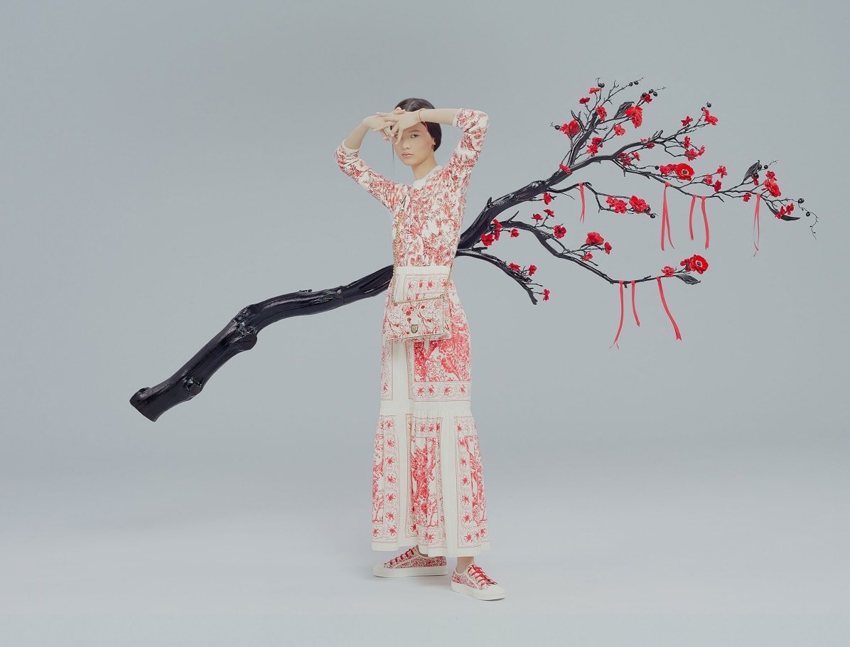 Reference image illustrating Dior’s Chinese New Year Capsule: A Fresh Take on Toile de Jouy in Red Hydrangea