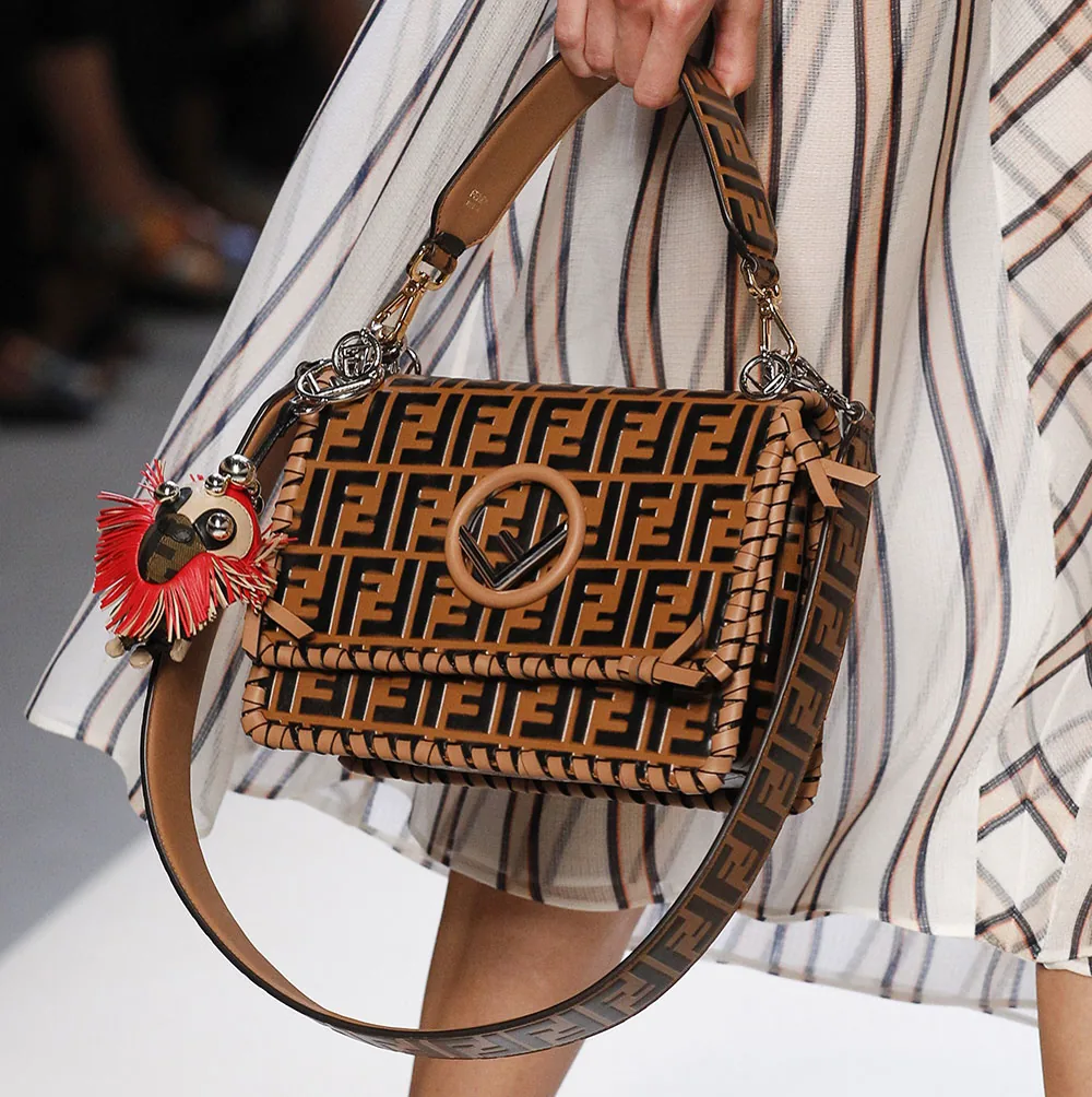 Reference image illustrating Fendi Spring 2018 Handbags: Plaid, Logo Prints, and New Silhouettes for the Peekaboo and Kan I