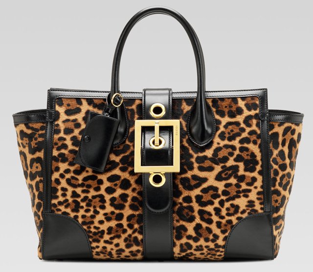 Reference image illustrating Gucci Fall 2013: Bold Lady Buckle Hardware and Jaguar Print Handbags