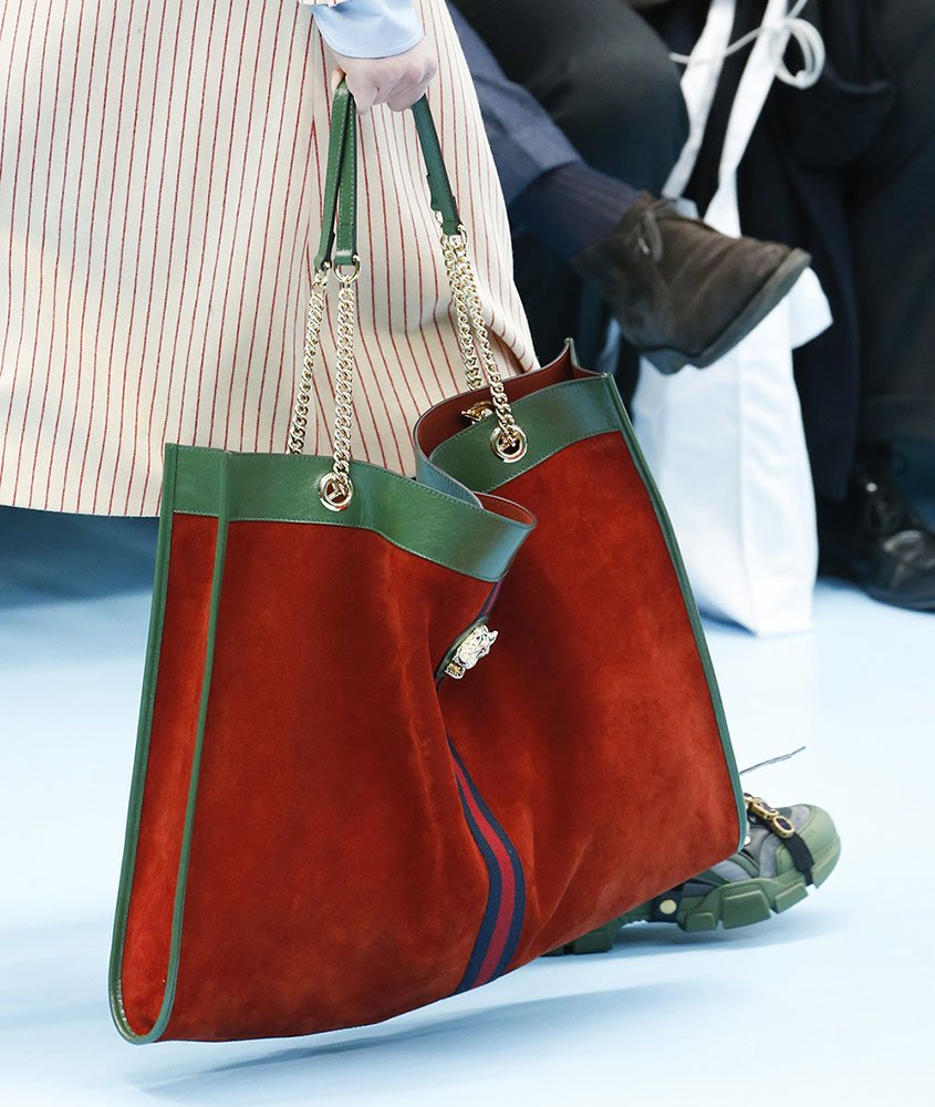 Reference image illustrating Gucci Fall 2018 Bags: Runway First Look at Flap Bags, Basketball Shapes & Nylon Backpacks