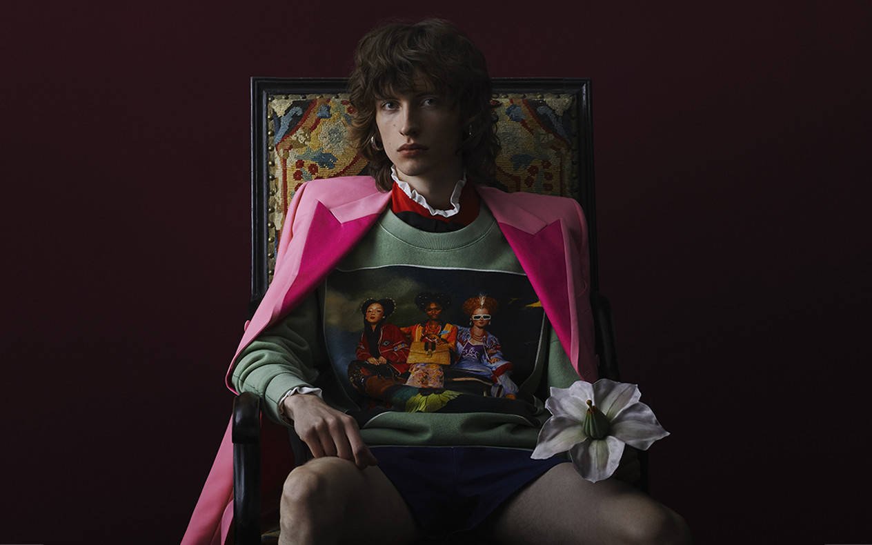 Reference image illustrating Gucci #GUCCIHALLUCINATION Limited Edition Collection: Art-Inspired Shirts and Sweatshirts Drop on Gucci.com