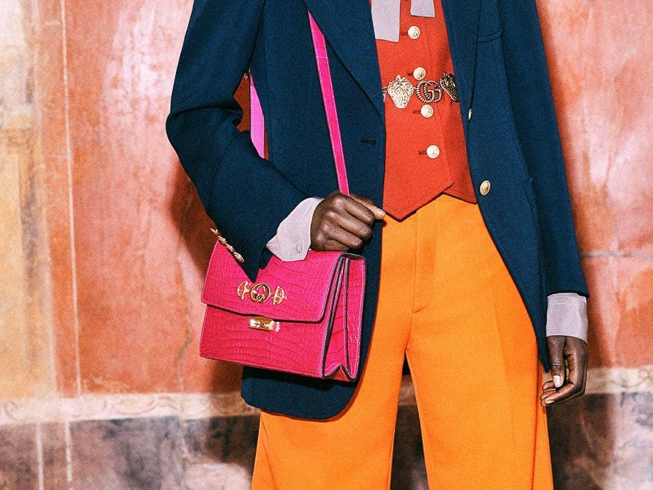 Reference image illustrating Gucci Pre-Fall 2019 Handbags: Exotic Skins, New Hardware & Mini Bucket Bags