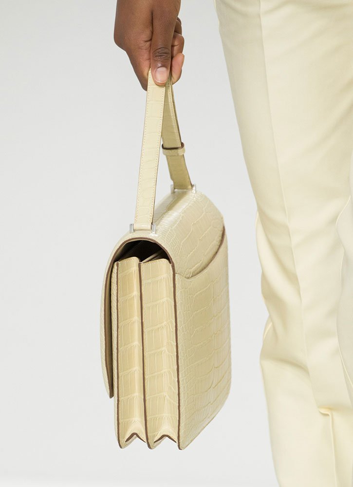 Reference image illustrating Hermès Spring 2018 Runway Debuts the Structured 2002 Shoulder Bag